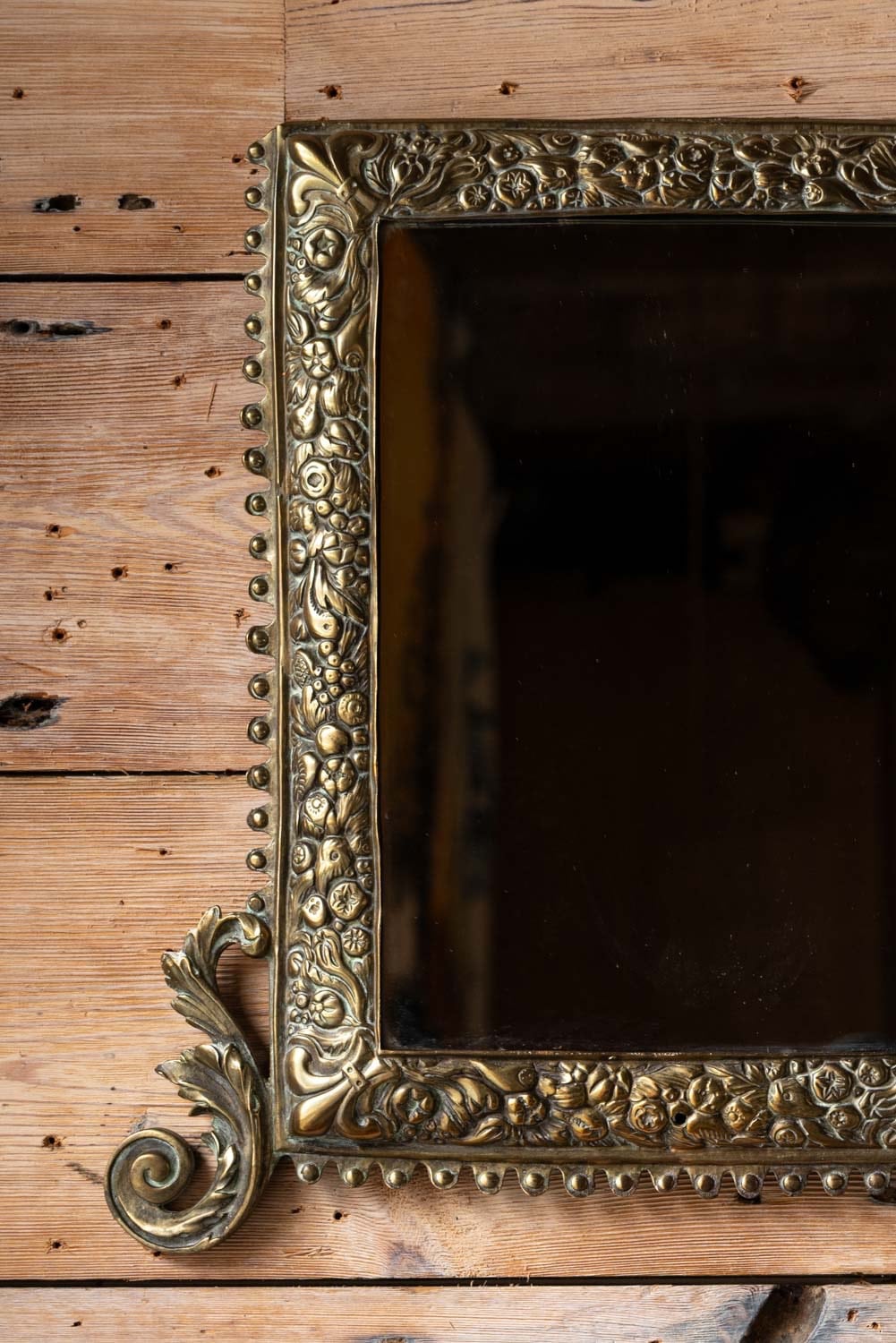 Embossed Repousse Embossed Repoussé Brass Mirror #1712 - Retrouvius
