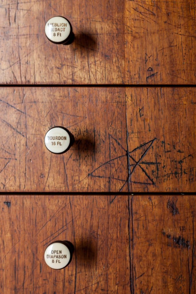 Reclaimed iroko with graffiti