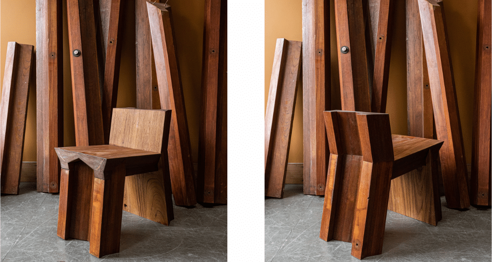 Furniture by Subin Seol made from reclaimed timber from Fawley Power Station