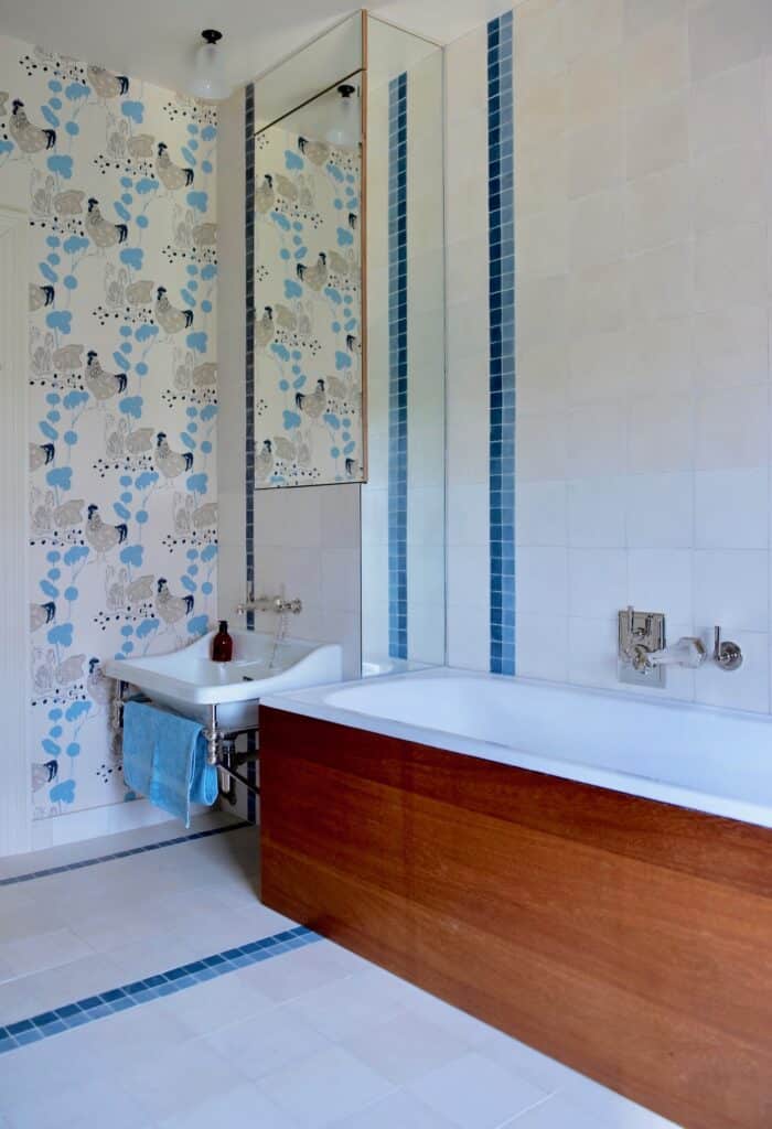 iroko bath surround with reclaimed sink