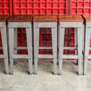 Iroko And Steel Bar Stools #8909