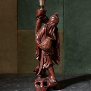 Laughing Man Antique Carved Chinese Lamp #9551