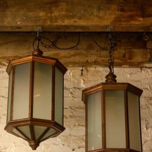 Grand 1920s Brass and Glass Lanterns #1523